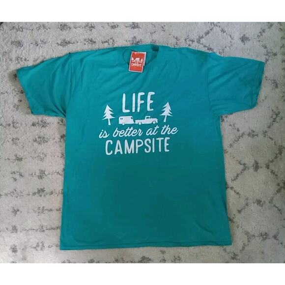 CAMCO LIFE IS BETTER AT THE CAMPSITE TEAL T-SHIRT LARGE New - Picture 5 of 8